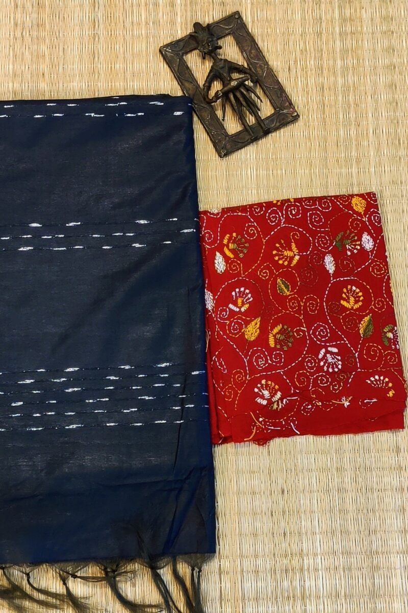 Viscose Vibrance: Black and White Thread Work Kota Viscose Saree