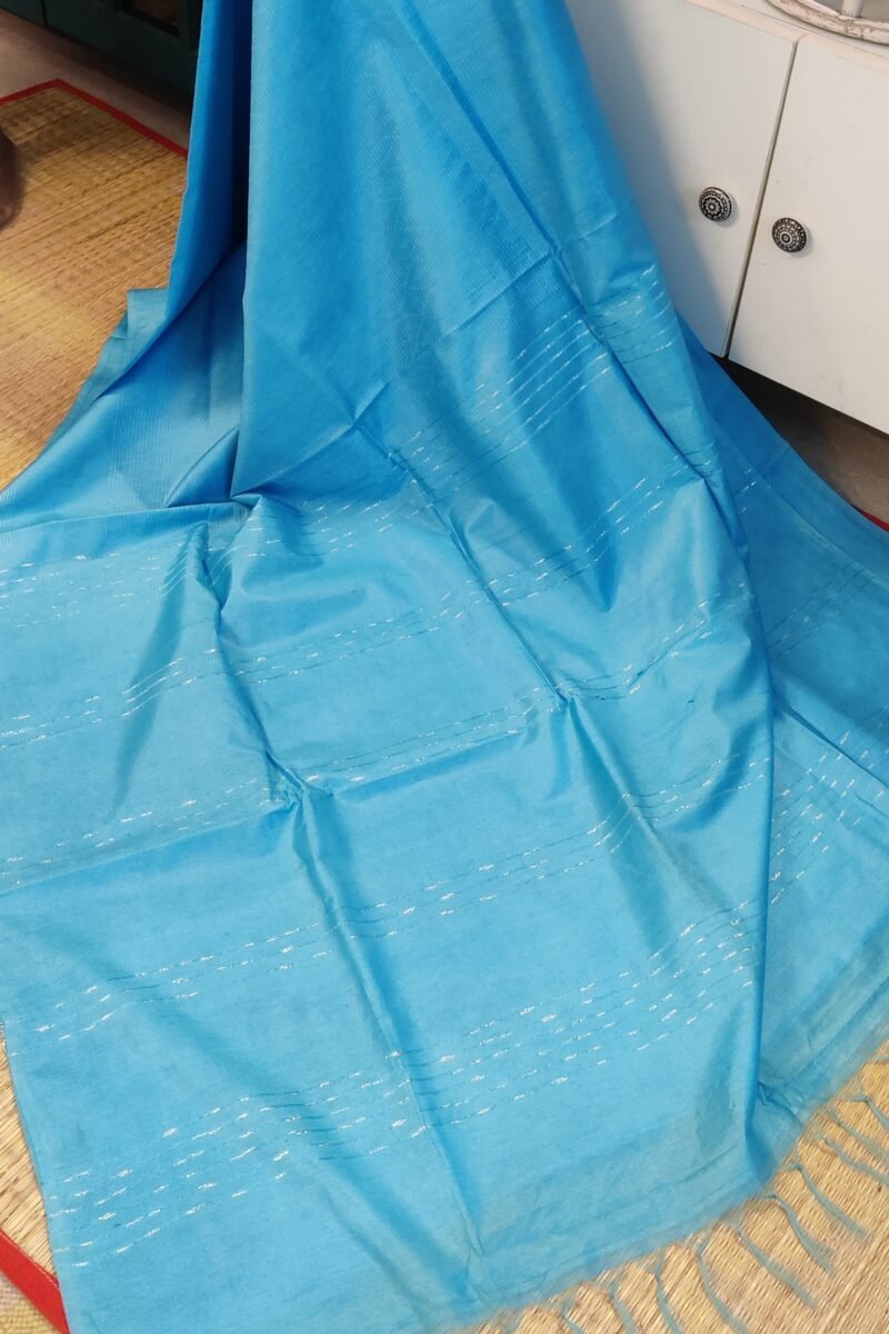 Viscose Vibrance: Light Blue and White Thread Work Kota Viscose Saree - Image 3