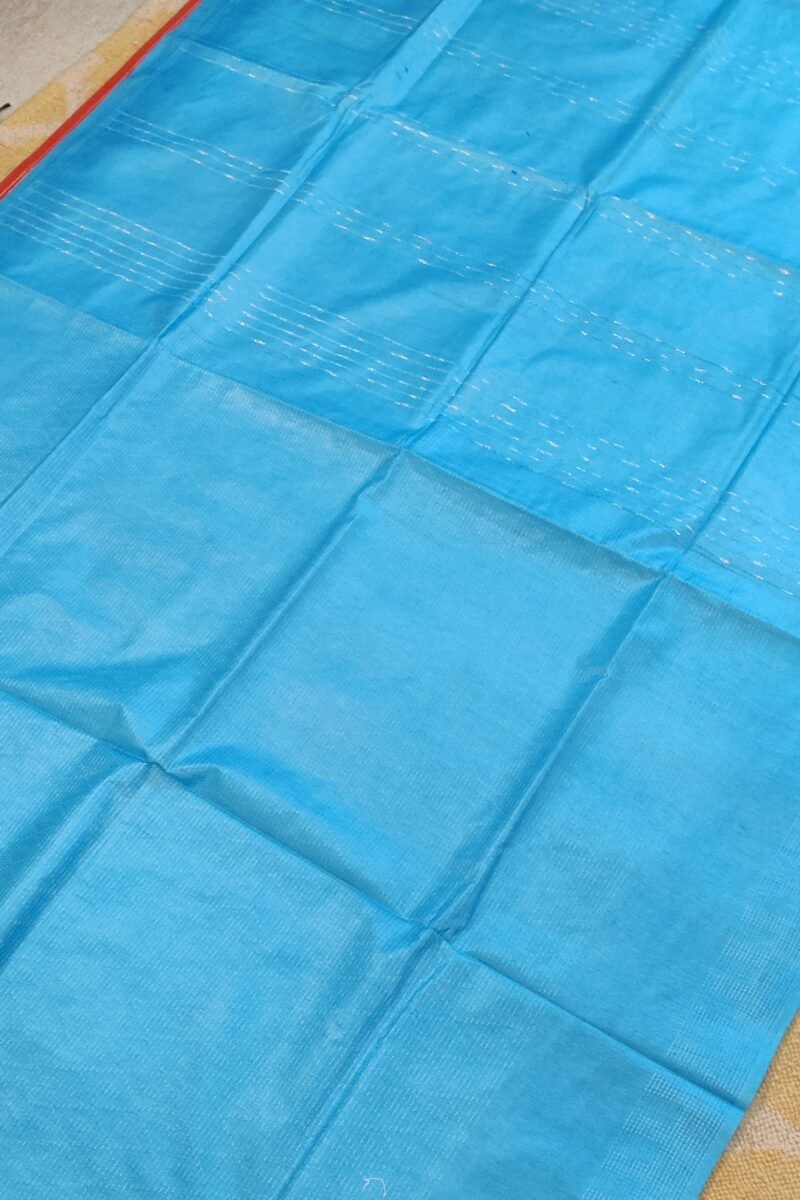 Viscose Vibrance: Light Blue and White Thread Work Kota Viscose Saree - Image 4