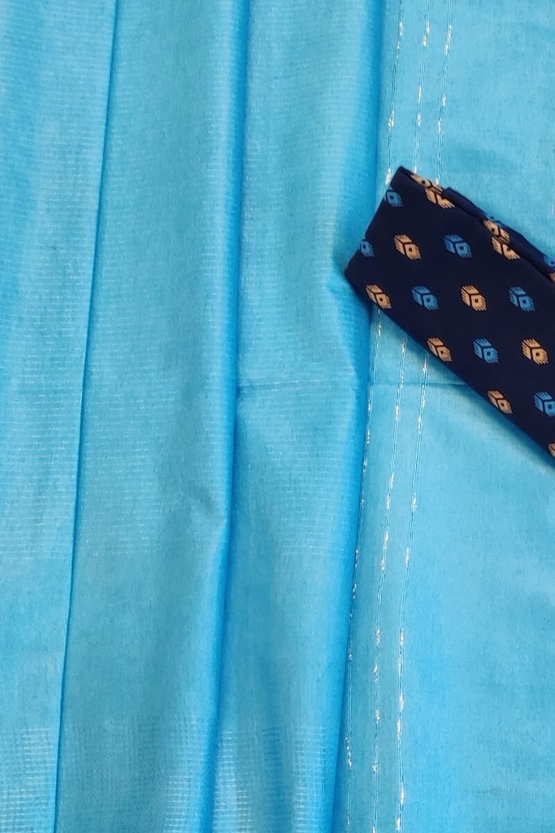 Viscose Vibrance: Light Blue and White Thread Work Kota Viscose Saree - Image 6