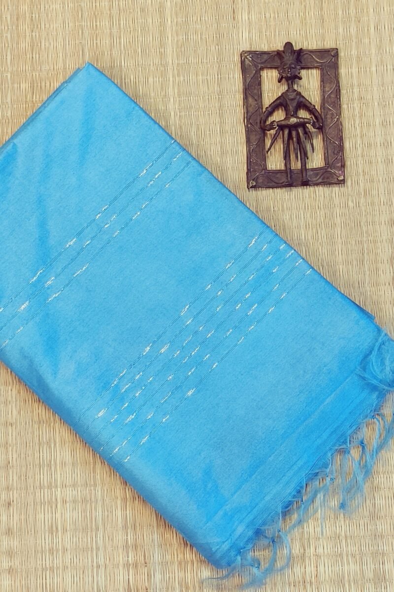 Viscose Vibrance: Light Blue and White Thread Work Kota Viscose Saree - Image 7