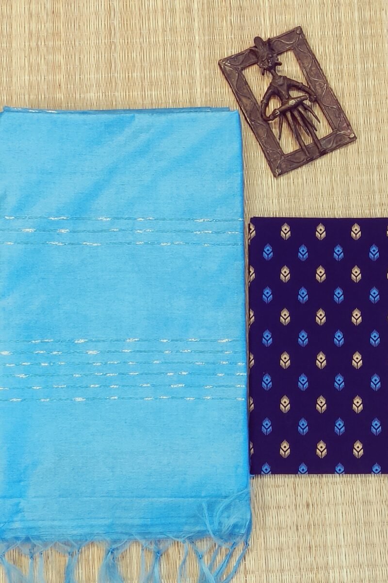 Viscose Vibrance: Light Blue and White Thread Work Kota Viscose Saree