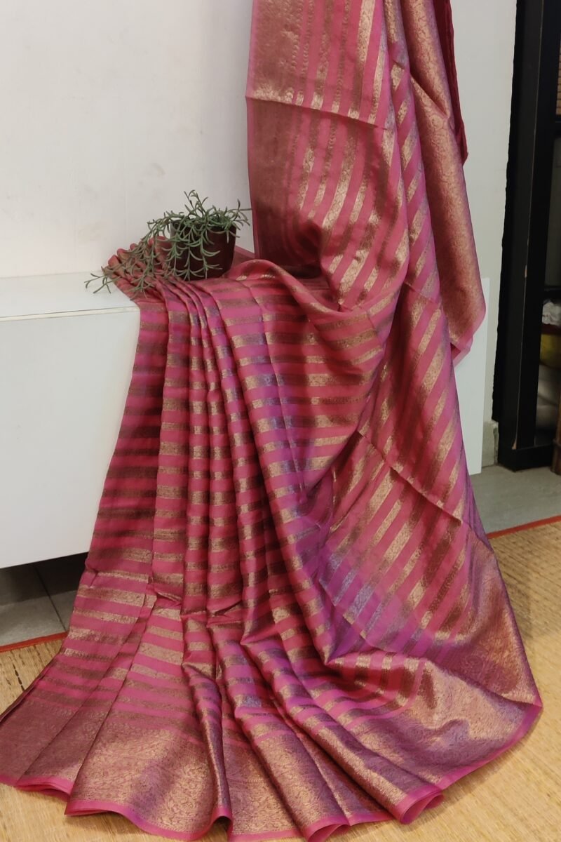 Banarasi Bloom: Light Pink and Gold Khadi Silk Saree with Banarasi Weave - Image 2