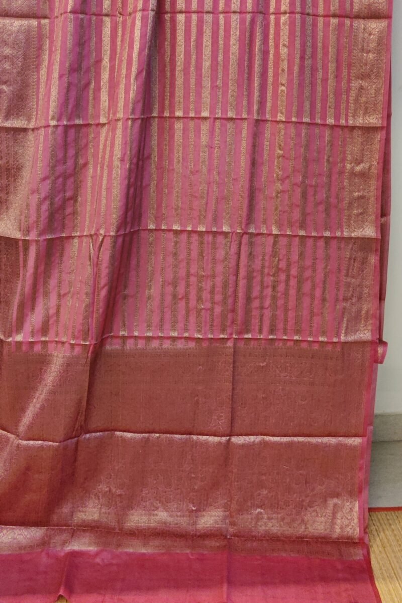 Banarasi Bloom: Light Pink and Gold Khadi Silk Saree with Banarasi Weave - Image 3