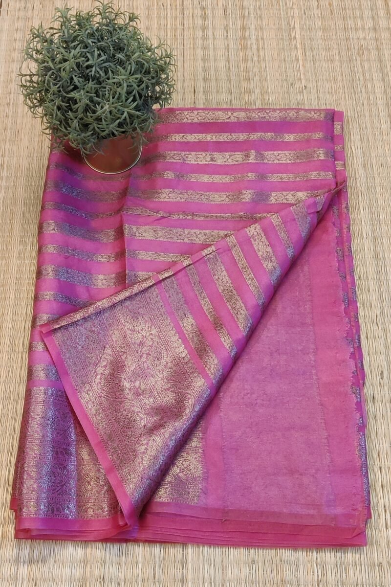 Banarasi Bloom: Light Pink and Gold Khadi Silk Saree with Banarasi Weave - Image 4