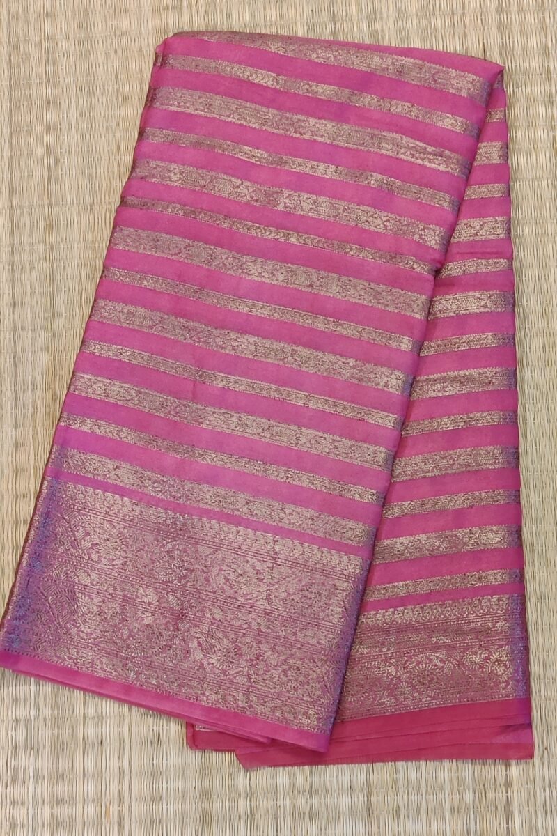 Banarasi Bloom: Light Pink and Gold Khadi Silk Saree with Banarasi Weave - Image 5