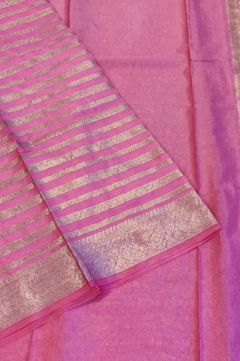 Banarasi Bloom: Light Pink and Gold Khadi Silk Saree with Banarasi Weave - Image 6