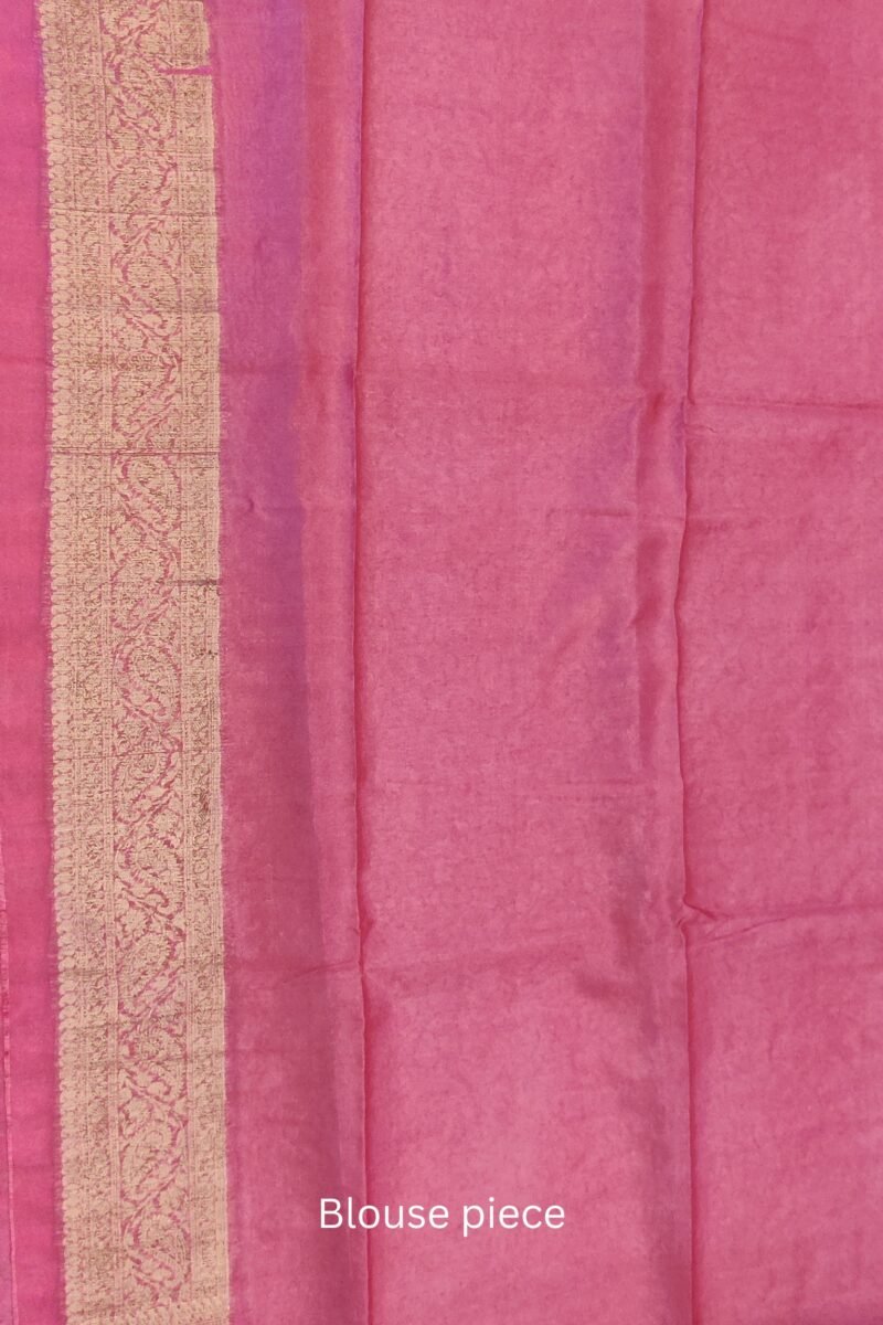 Banarasi Bloom: Light Pink and Gold Khadi Silk Saree with Banarasi Weave - Image 7
