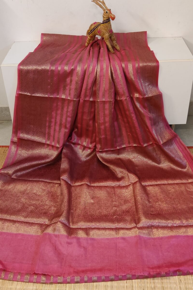 Banarasi Bloom: Light Pink and Gold Khadi Silk Saree with Banarasi Weave