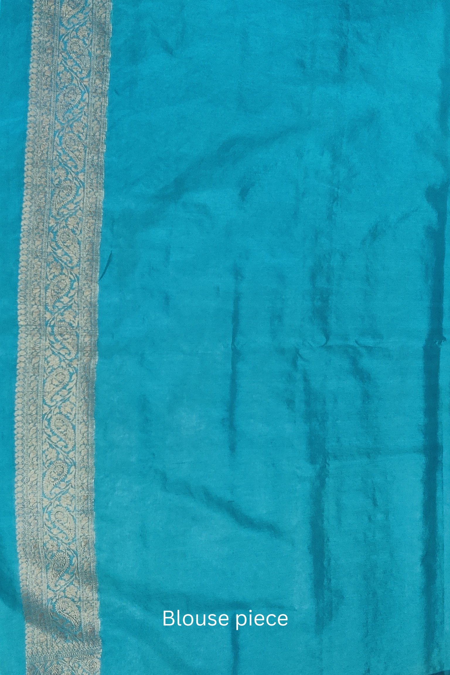 Banarasi Bloom: Teal Green and Gold Khadi Silk Saree with Banarasi Weave - Image 7