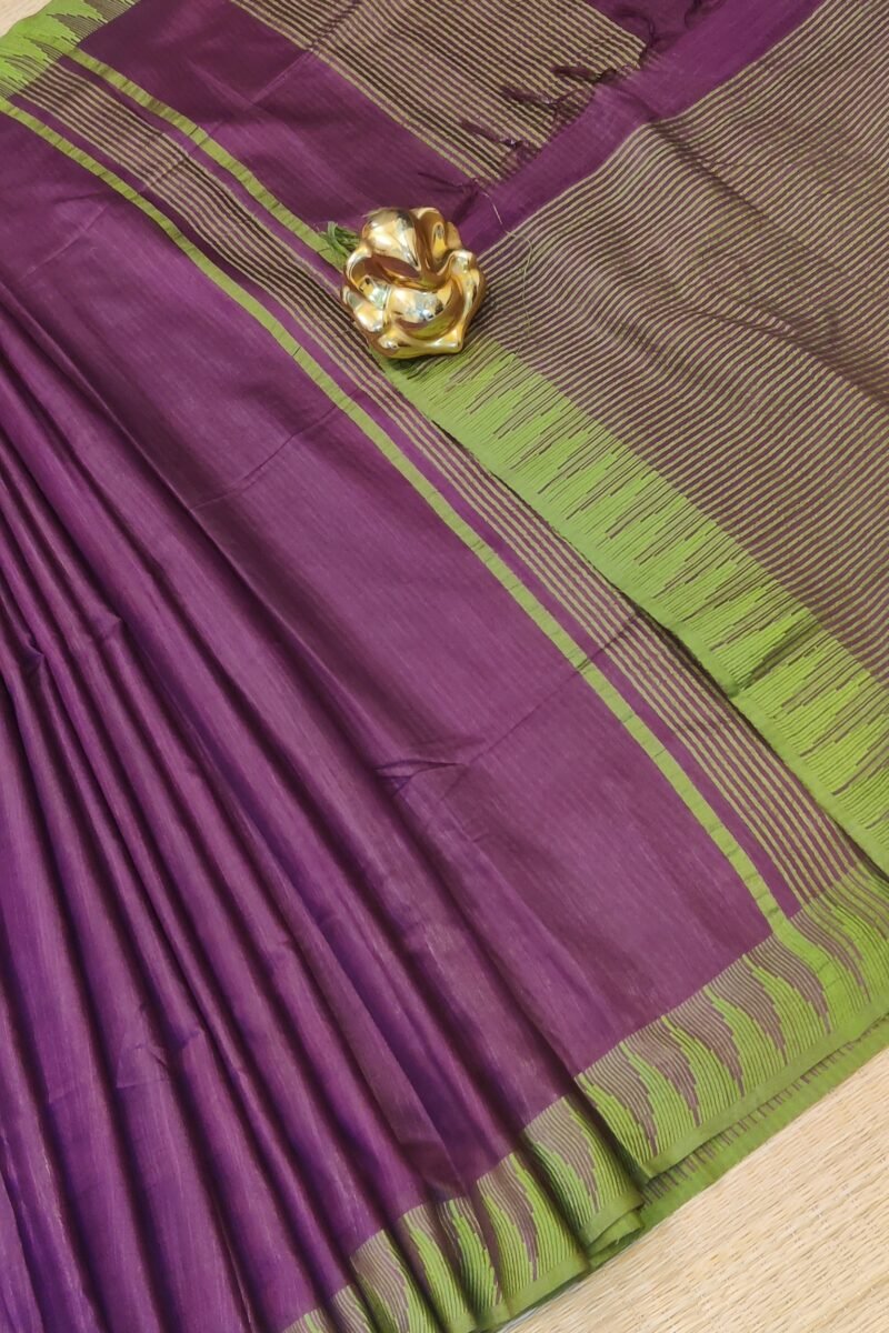 Viscose Vibrance: Dark Purple and Mehndi Green Temple Border Kota Viscose Saree - Image 6