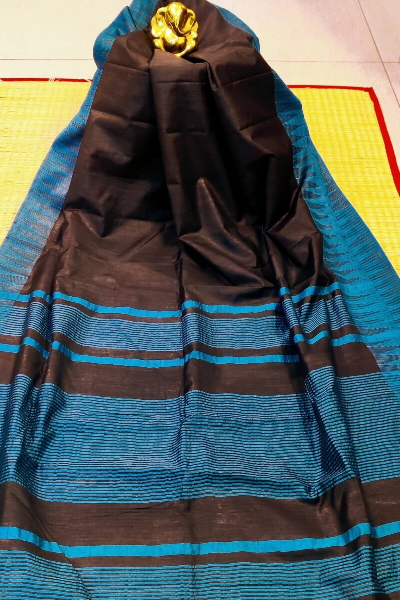 Viscose Vibrance: Black and Blue Temple Border Kota Viscose Saree - Image 3
