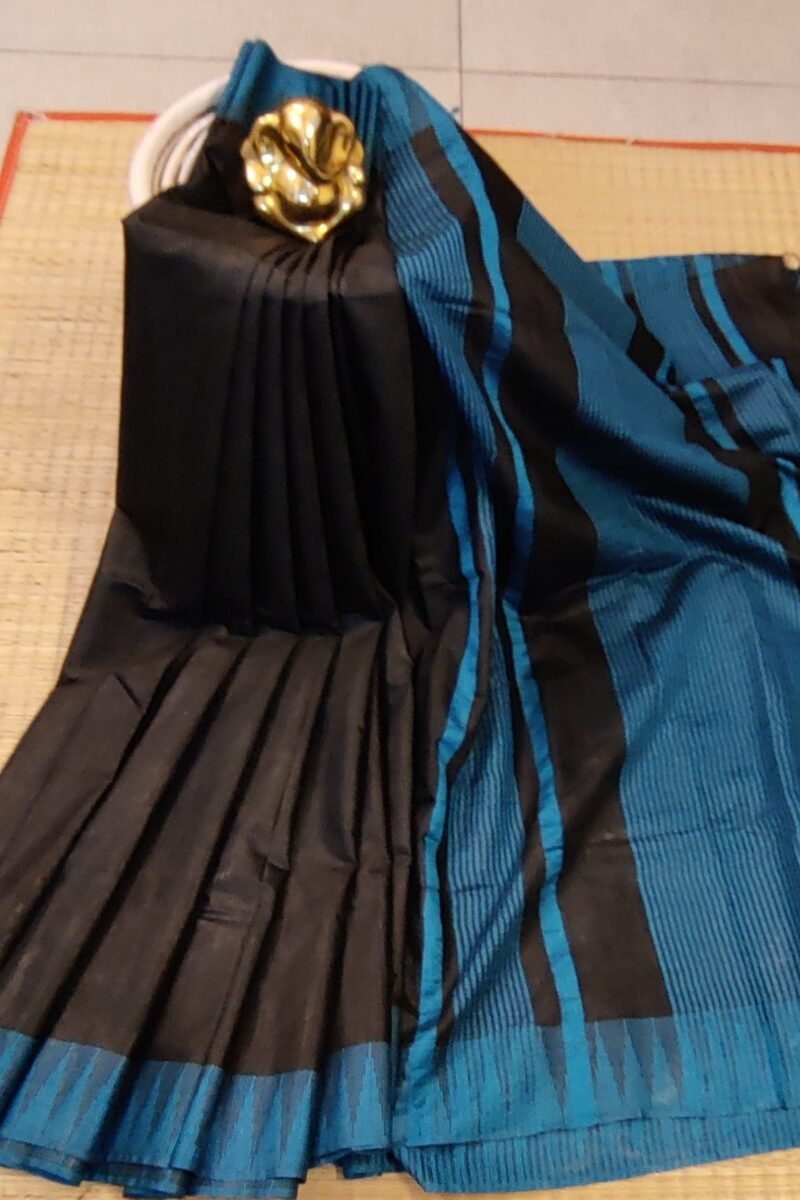 Viscose Vibrance: Black and Blue Temple Border Kota Viscose Saree