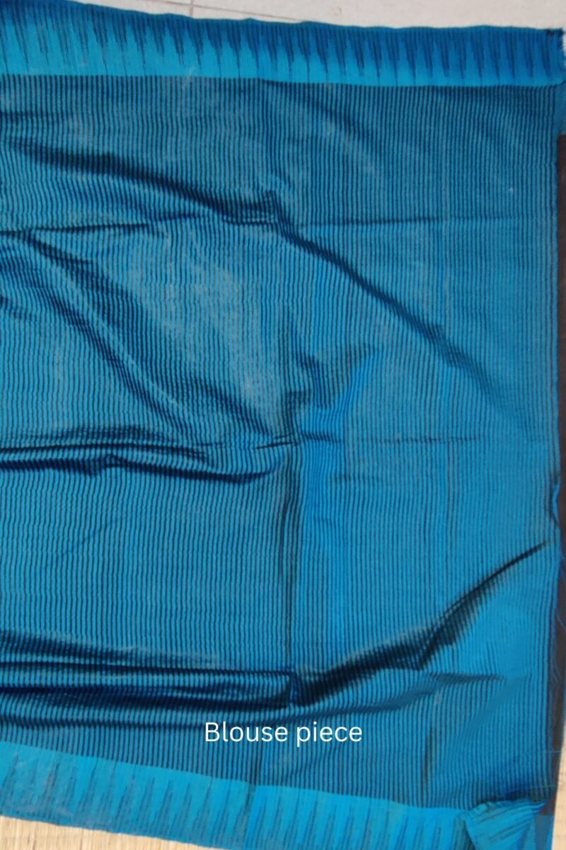 Viscose Vibrance: Black and Blue Temple Border Kota Viscose Saree - Image 9