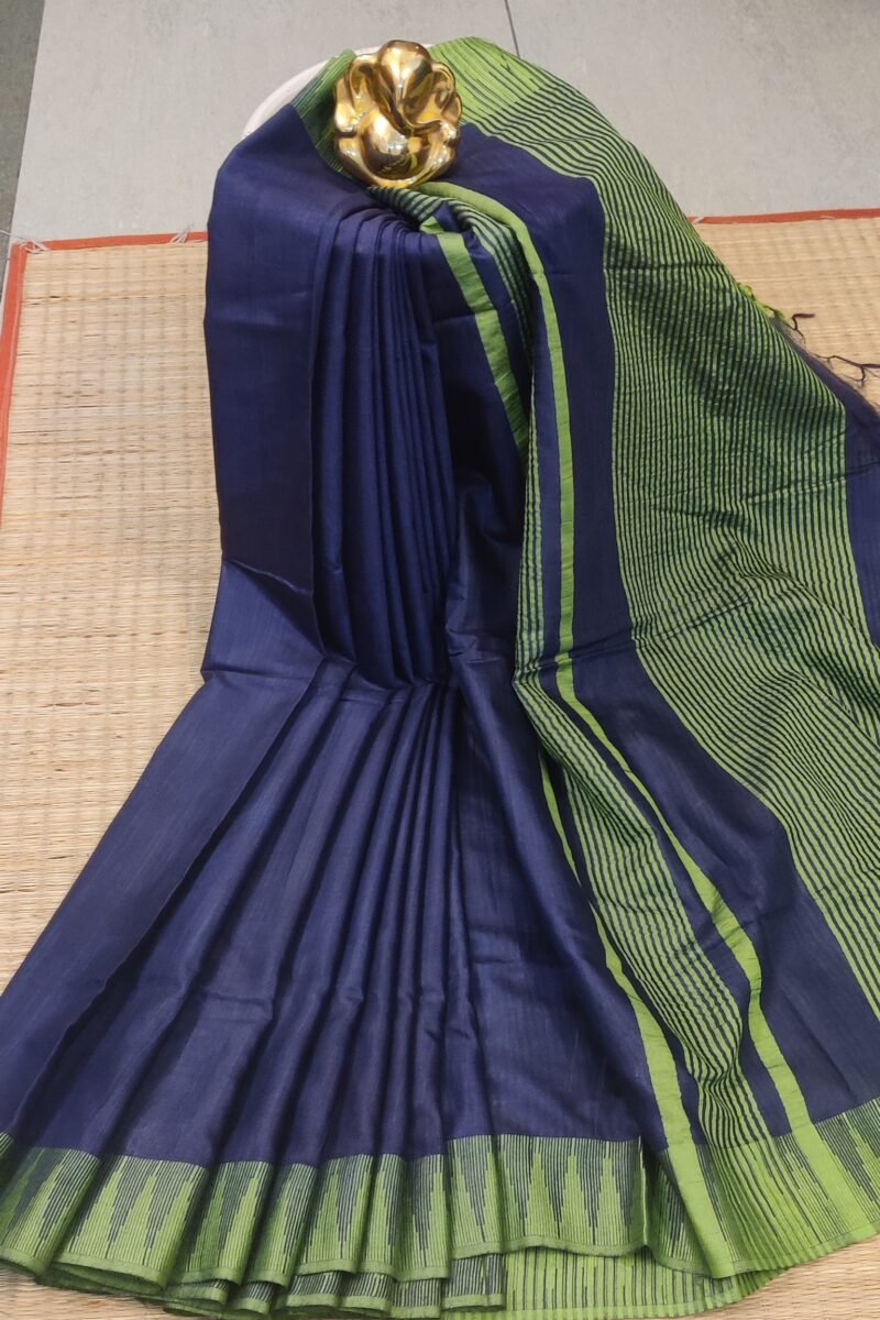 Viscose Vibrance: Navy Blue and Parrot Green Temple Border Kota Viscose Saree