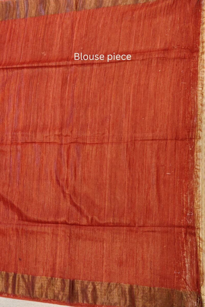 Tussar Tales - Cream and Red - Tussar Handblock Printed Saree - Image 7