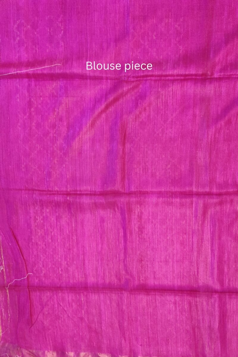 Tussar Tales - Pink and White - Tussar Handblock Printed Saree - Image 7