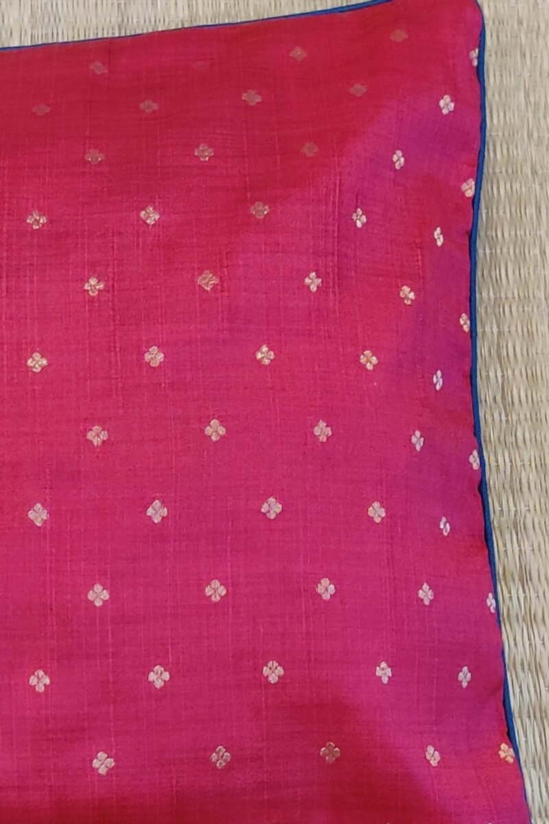 Cozy Cushion: Hot Pink Raw Silk with Polka Dot Booties and Teal Piping Cushion Cover 16" X 16" - Image 6