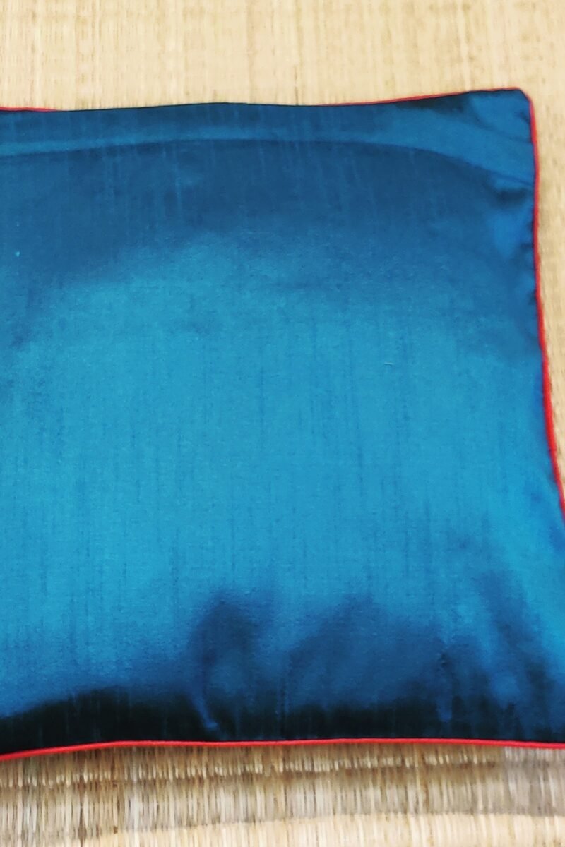 Cozy Cushion: Peacock Blue Raw Silk with Polka Dot Booties and Hot Pink Piping Cushion Cover 16" X 16" - Image 7