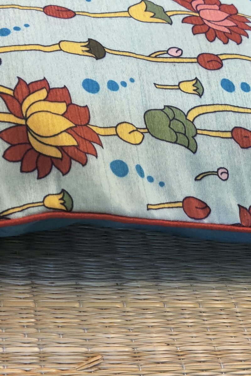 Cozy Cushion: Light Blue Kalamkari Digital Print with Lotus and Buds Cushion Cover 16" X 16" - Image 4