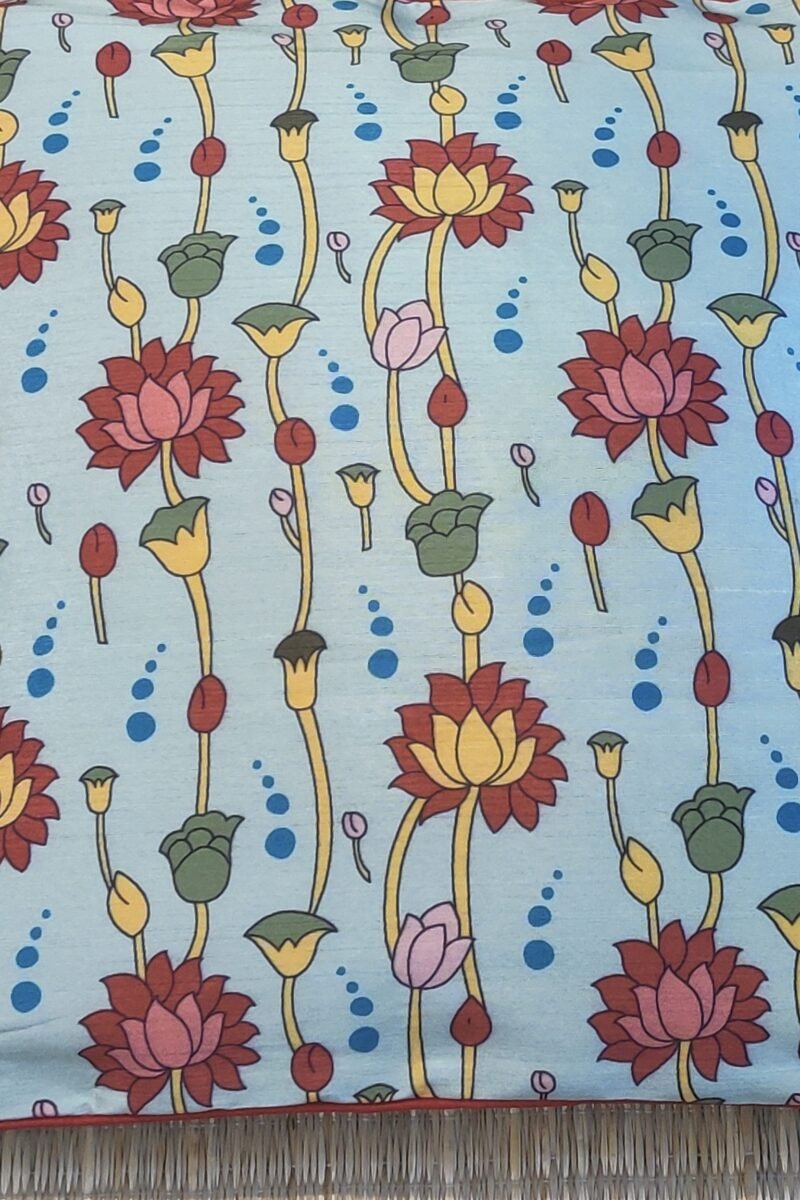 Cozy Cushion: Light Blue Kalamkari Digital Print with Lotus and Buds Cushion Cover 16" X 16" - Image 6