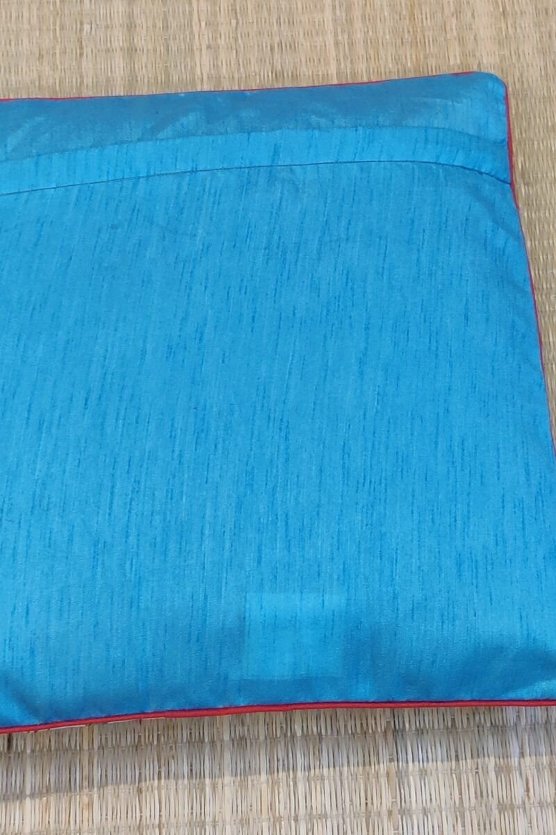 Cozy Cushion: Light Blue Kalamkari Digital Print with Lotus and Buds Cushion Cover 16" X 16" - Image 7