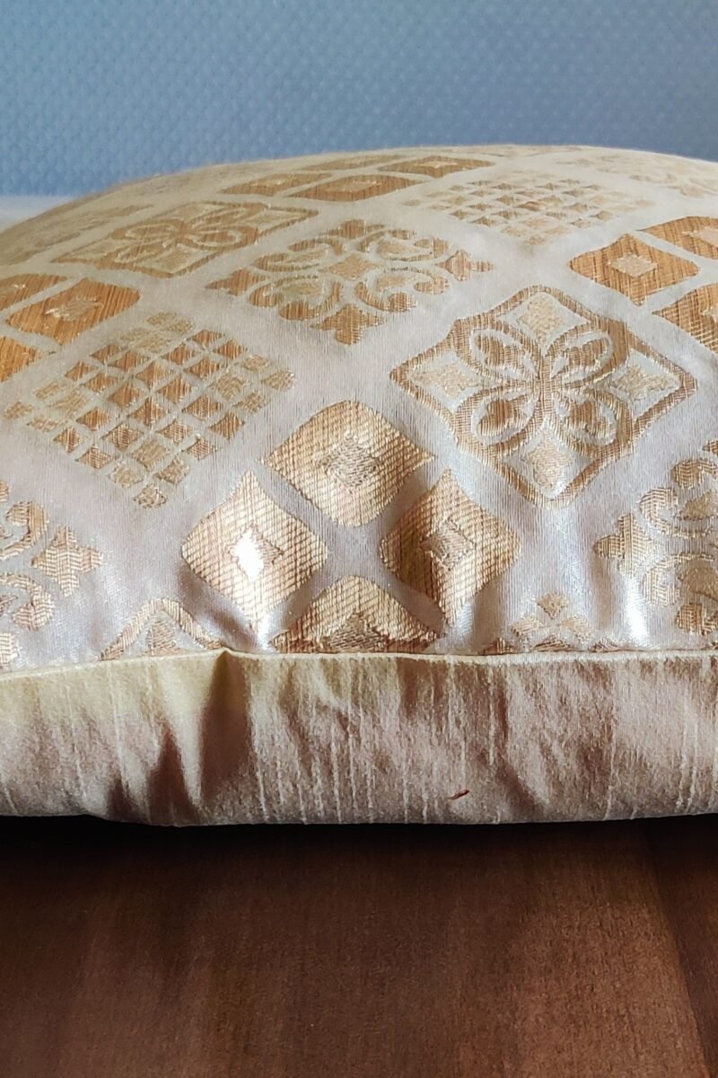 Cozy Cushion: White Raw Silk with Fawn and Gold Thread Weave Cushion Cover 16" X 16" - Image 2