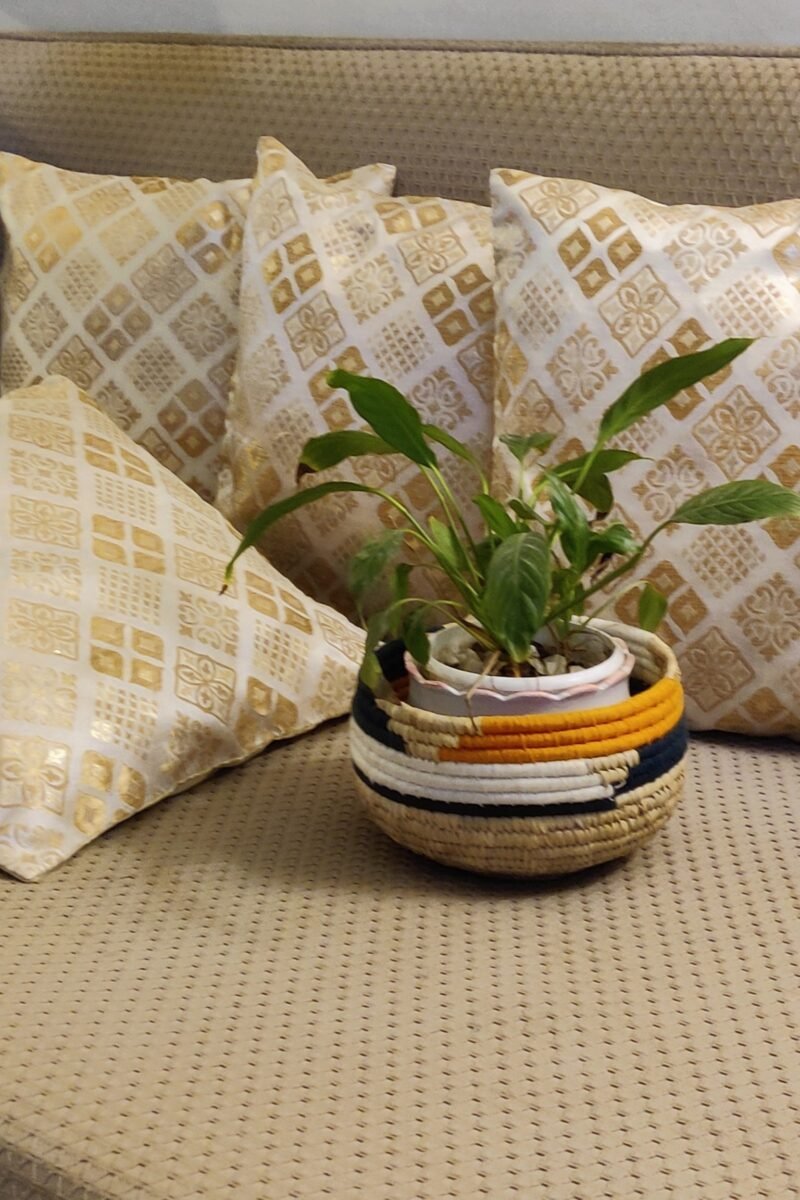 Cozy Cushion: White Raw Silk with Fawn and Gold Thread Weave Cushion Cover 16" X 16" - Image 4
