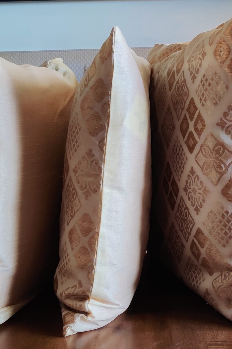 Cozy Cushion: White Raw Silk with Fawn and Gold Thread Weave Cushion Cover 16" X 16" - Image 5