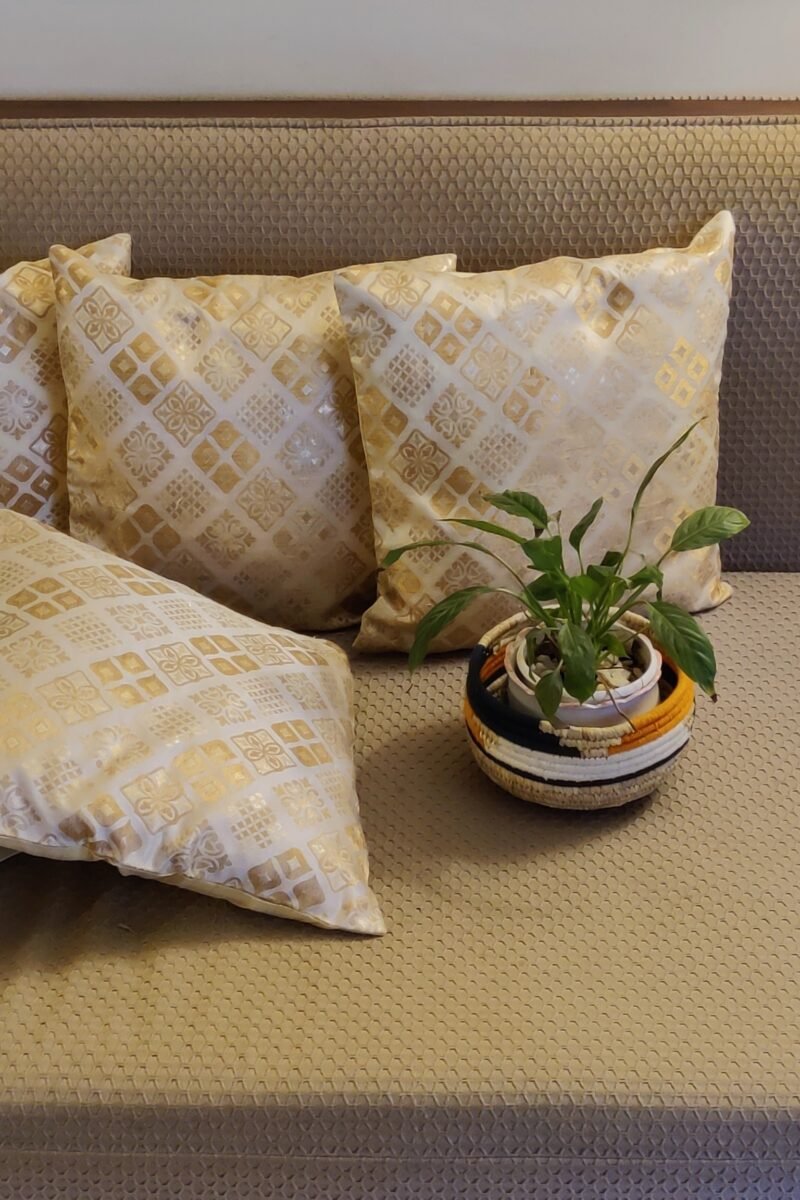 Cozy Cushion: White Raw Silk with Fawn and Gold Thread Weave Cushion Cover 16" X 16" - Image 6