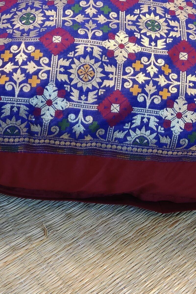 Cozy Cushion: Purple Banarasi Pattu Silk With Maroon and Gold Heavy Machine Emboidery Cushion Cover 16" X 16" - Image 4