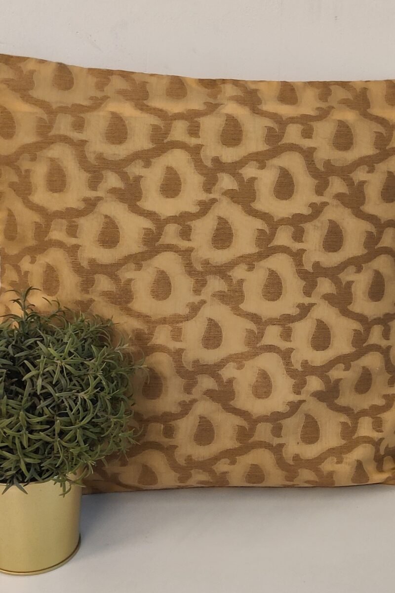 Cozy Cushion: Fawn Banarasi Silk With Teardrop Honeycomb Pattern Cushion Cover 16" X 16" - Image 2