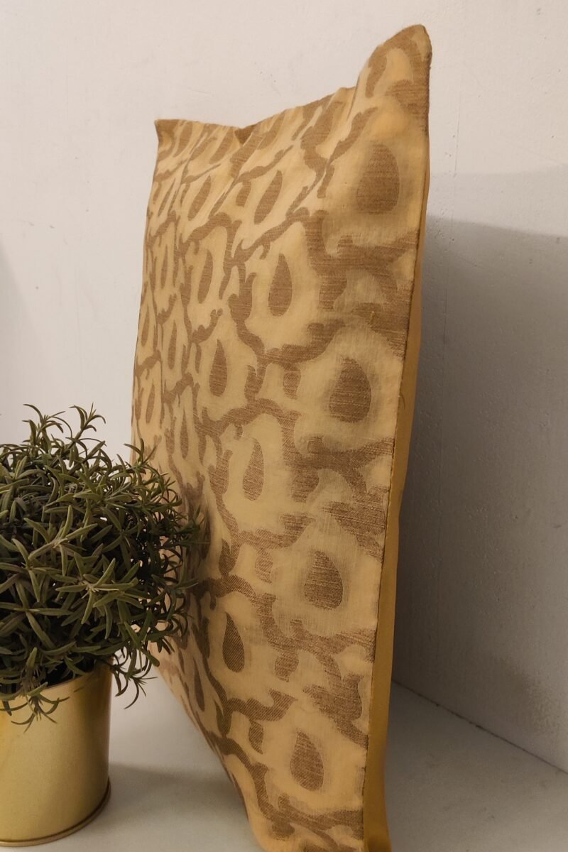 Cozy Cushion: Fawn Banarasi Silk With Teardrop Honeycomb Pattern Cushion Cover 16" X 16" - Image 4
