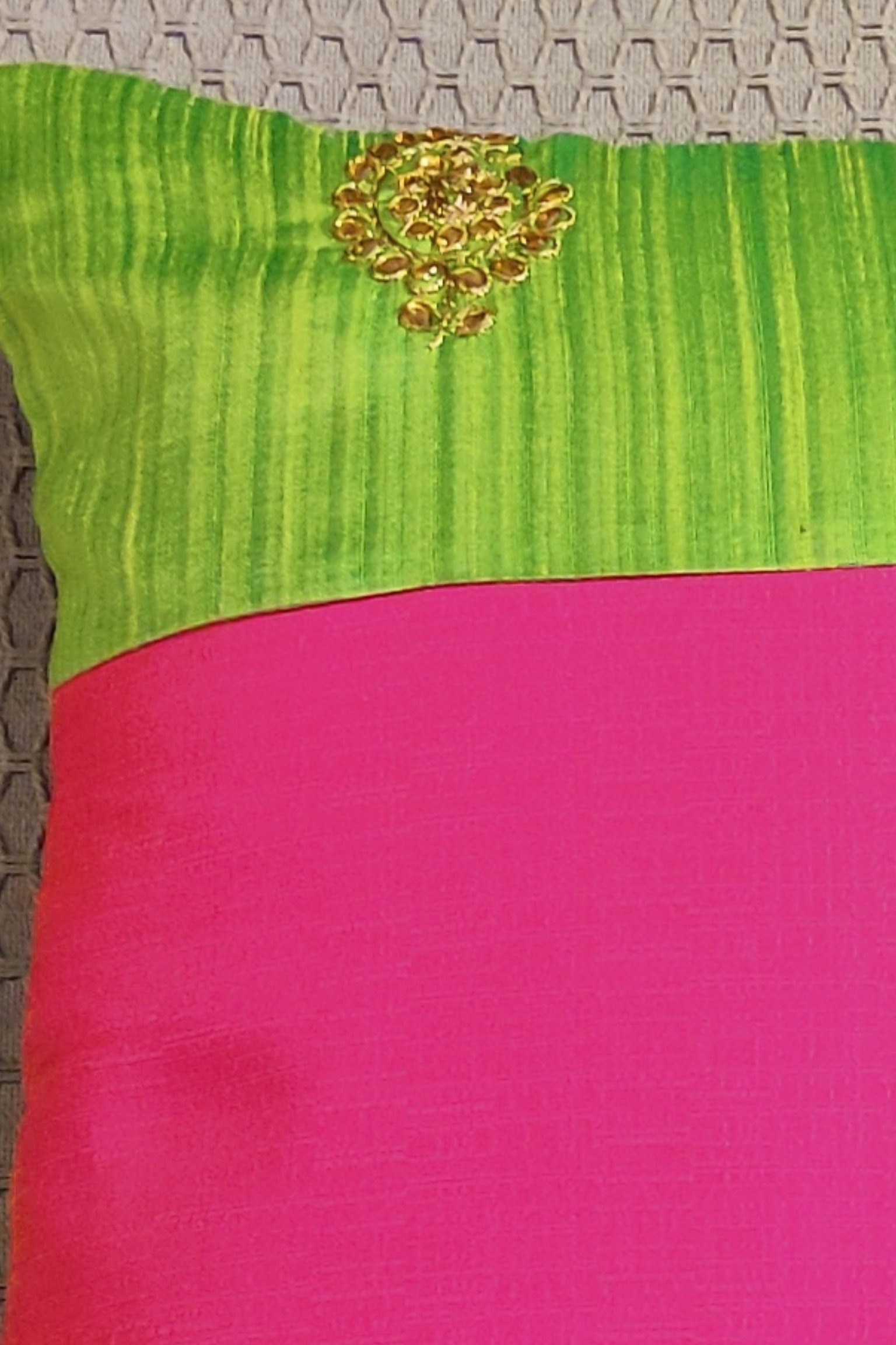 Cozy Cushion: Lime Green Raw Silk Patchwork Cushion Cover 16" X 16" - Image 6