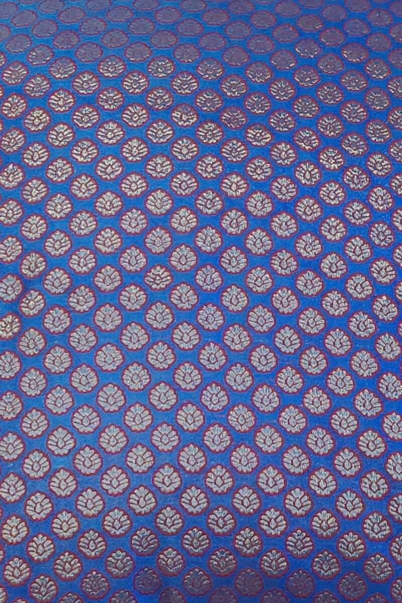 Cozy Cushion: Blue Banarasi Silk With Red Border And Small Leaf Motifs Cushion Cover 16" X 16" - Image 6