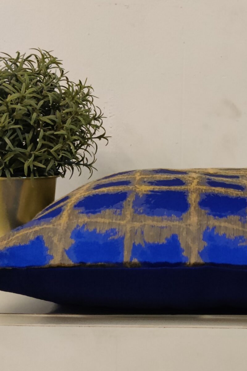 Cozy Cushion: Blue and Grey Raw Silk Box Pattern Cushion Cover 16" X 16" - Image 4