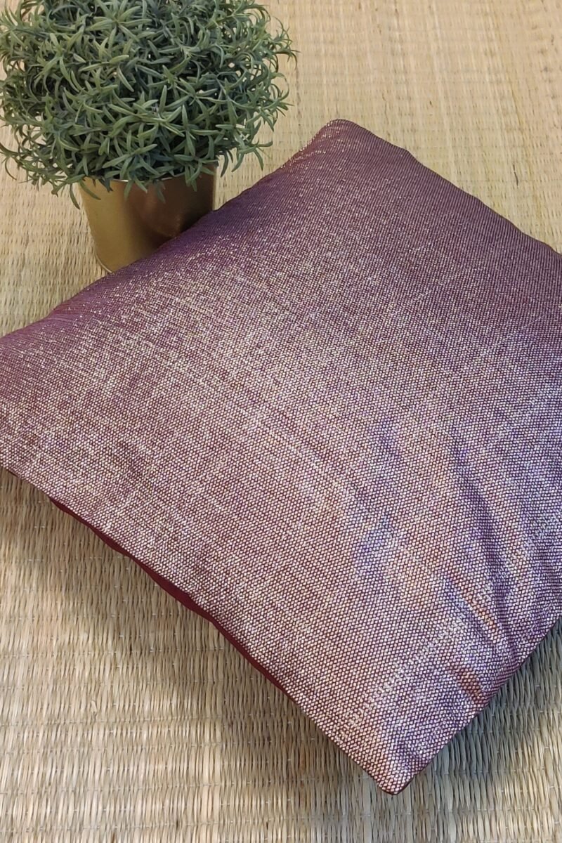 Cozy Cushion: Rich Maroon Shimmer Banarasi Silk Cushion Cover 16" X 16" - Image 2