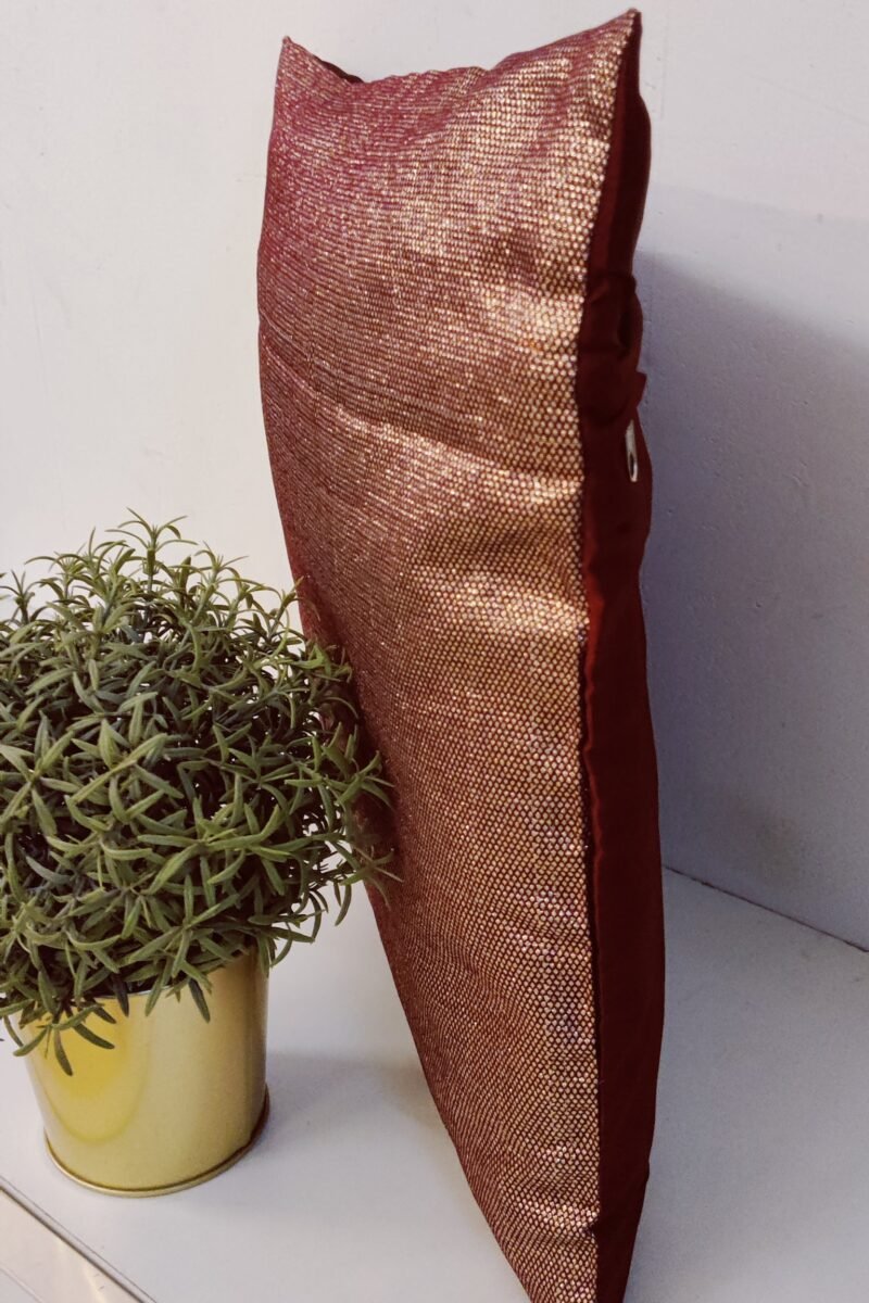 Cozy Cushion: Rich Maroon Shimmer Banarasi Silk Cushion Cover 16" X 16" - Image 3