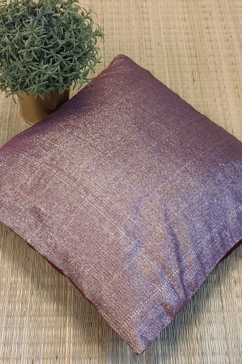 Cozy Cushion: Rich Maroon Shimmer Banarasi Silk Cushion Cover 16" X 16" - Image 5