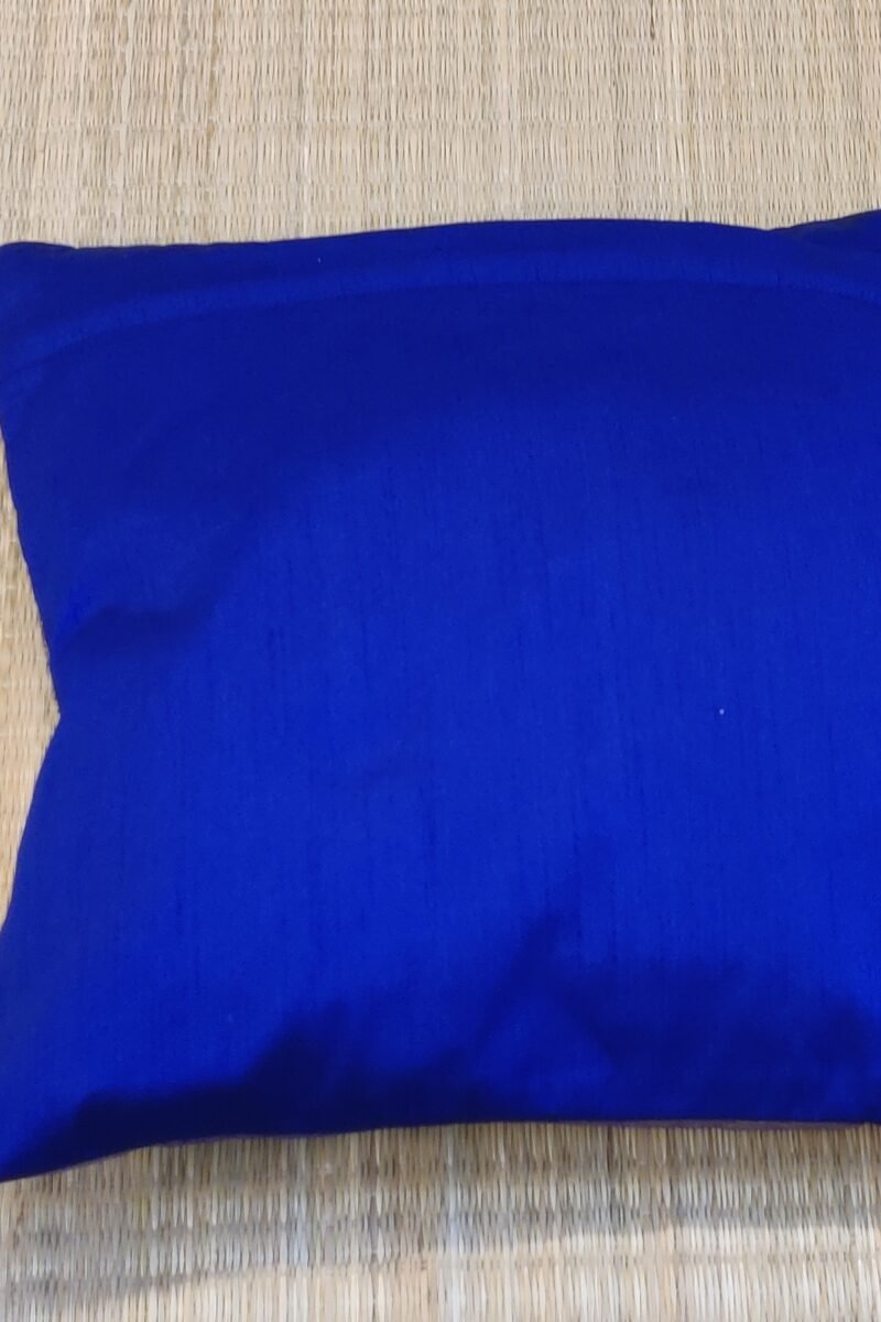 Cozy Cushion: Lime Green and Blue Satin Raw Silk With Broad Zari Border Cushion Cover 16" X 16" - Image 7