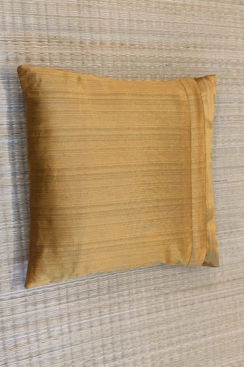 Cozy Cushion: Mustard Yellow Raw Ikkat Print in Olive Green and Grey Cushion Cover 16" X 16" - Image 7