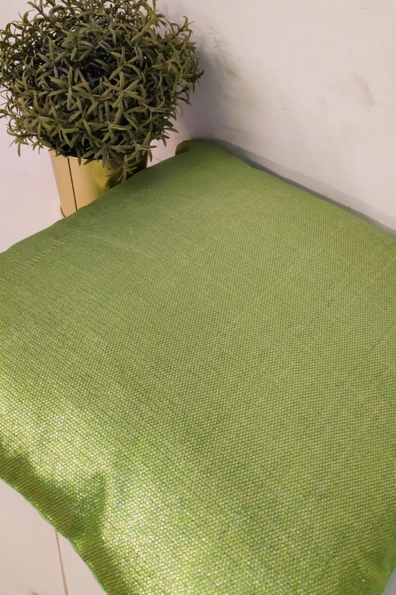 Cozy Cushion: Pista Green Shimmer Banarasi Silk Cushion Cover 16" X 16" - Image 2