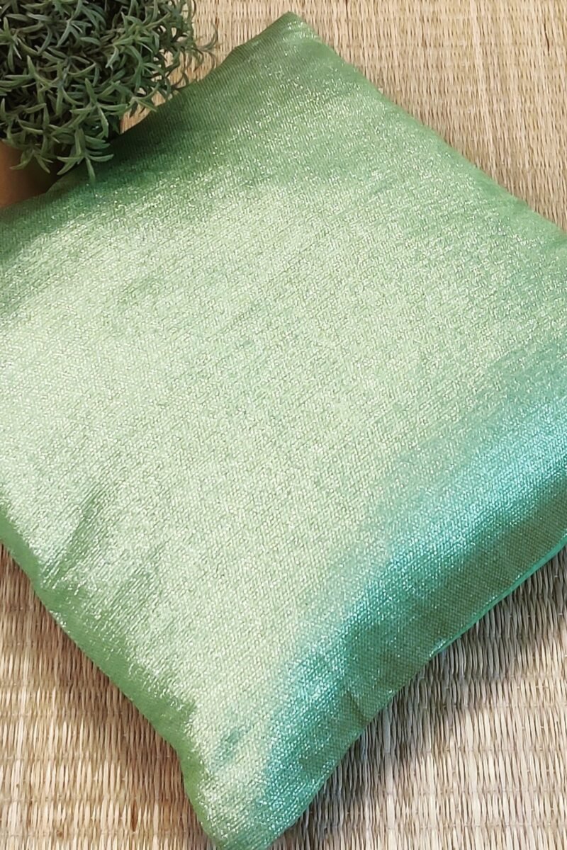 Cozy Cushion: Pista Green Shimmer Banarasi Silk Cushion Cover 16" X 16" - Image 5