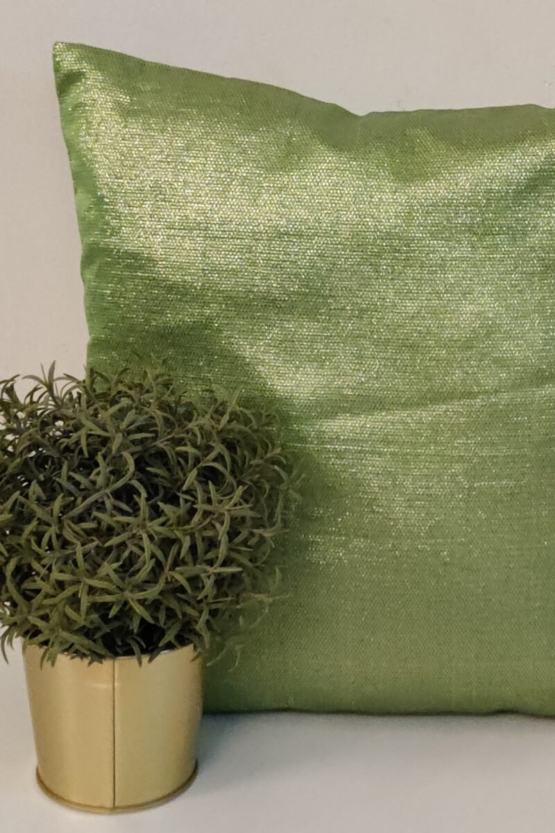 Cozy Cushion: Pista Green Shimmer Banarasi Silk Cushion Cover 16" X 16"