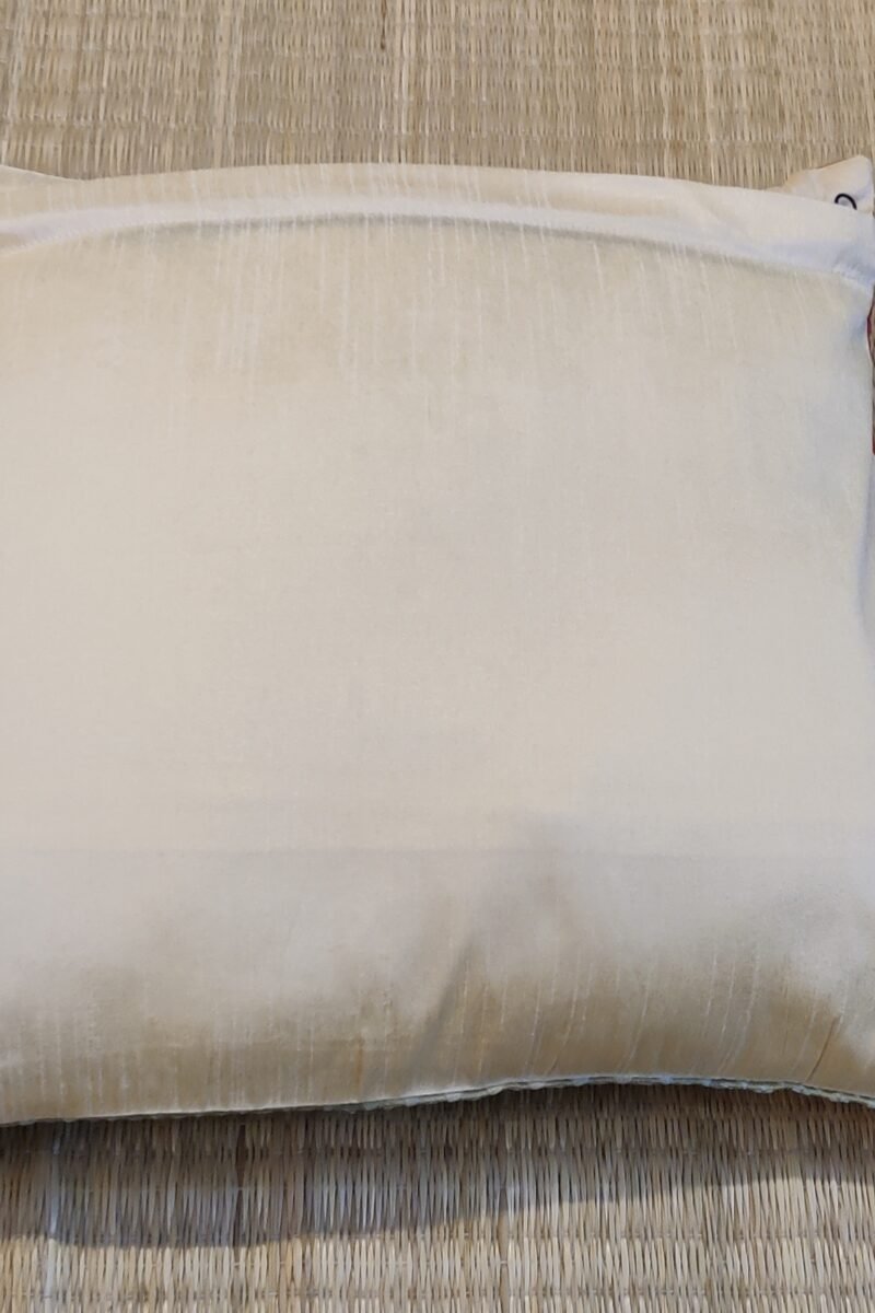 Cozy Cushion: Pastel Light Blue Spade Woven Raw Silk with Orange Half Pattu Cushion Cover 16" X 16" - Image 7