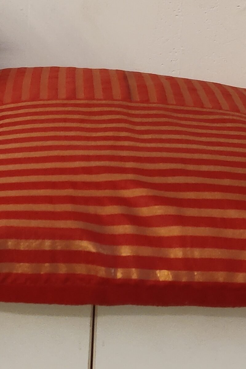 Cozy Cushion: Red and Gold Stripe Banarasi Silk Cushion Cover 16" X 16" - Image 6