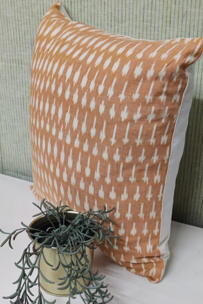 Cozy Cushion: Mustard Cotton Ikkat close print Cushion Cover 16" X 16" - Image 3