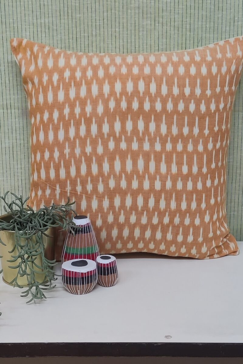 Cozy Cushion: Mustard Cotton Ikkat close print Cushion Cover 16" X 16"