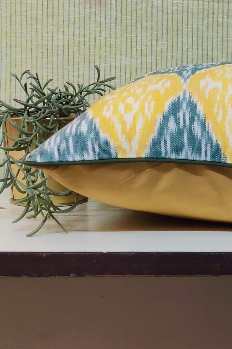 Cozy Cushion: Yellow Diamond Traditional Ikat Cushion Cover 16" X 16" - Image 2