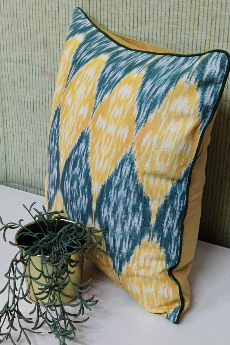 Cozy Cushion: Yellow Diamond Traditional Ikat Cushion Cover 16" X 16" - Image 3